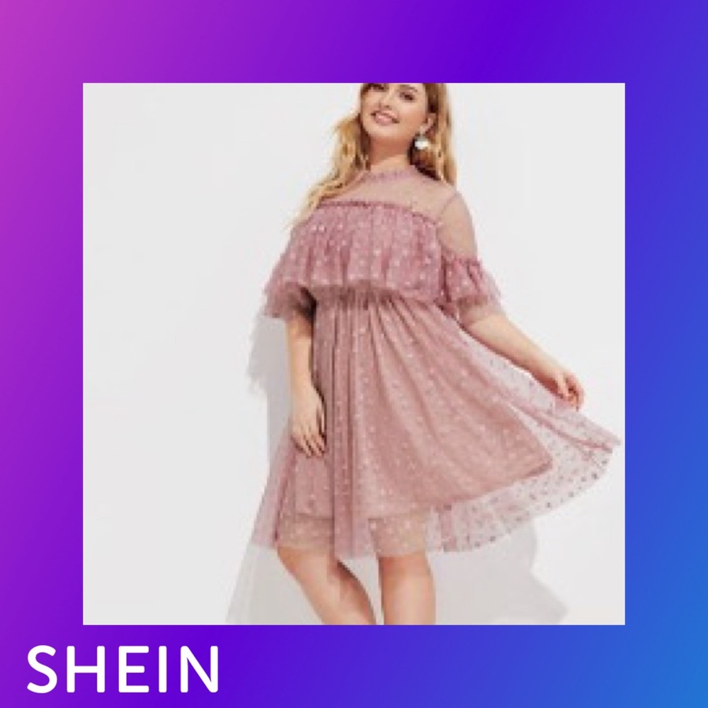 SHEIN Pink Ruffled Mesh Midi Dress
